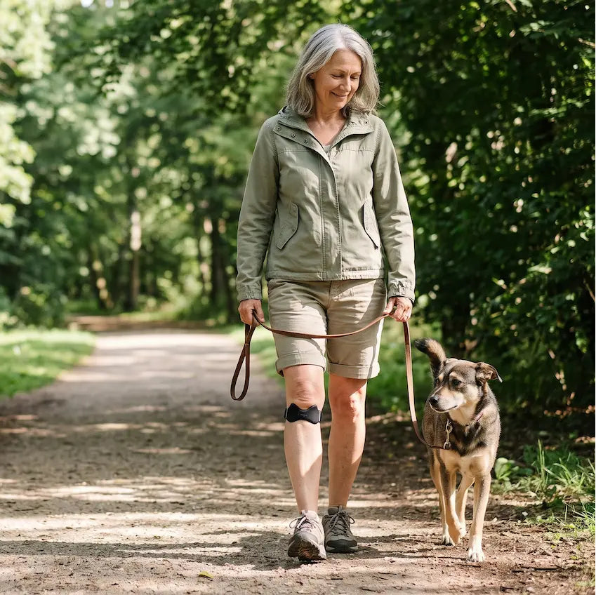 Promenade avec le chien, genou soutenu par la sangle Novalya